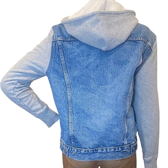 Levi's Hybrid Trucker Jean Jacket Hoodie Combo Gray Blue S #274F - Picture 6 of 13